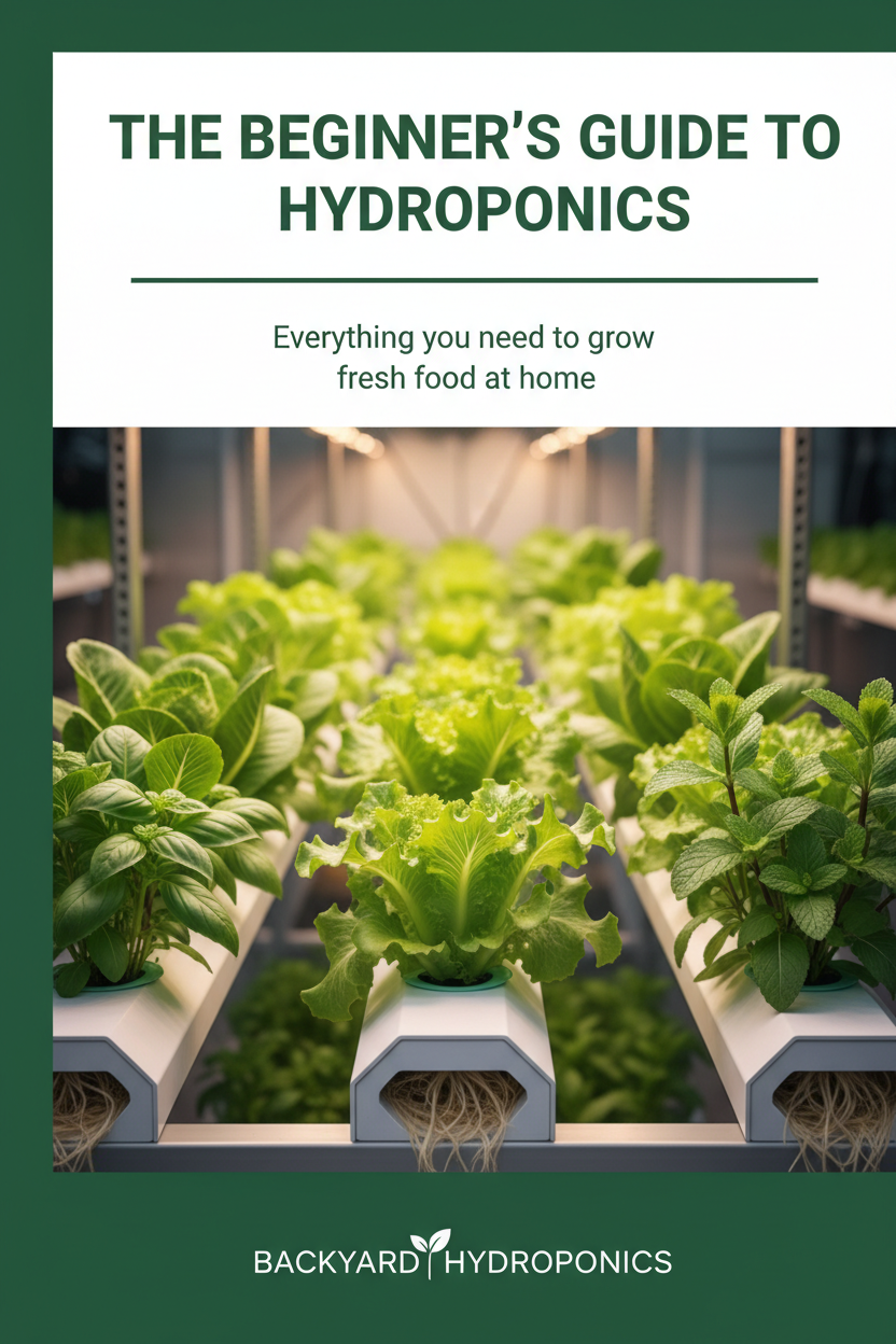 Professional e-book cover for The Beginner's Guide to Hydroponics by Backyard Hydroponics